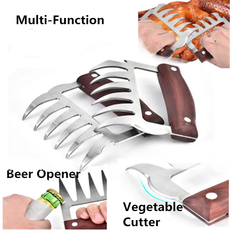 

1pc Multi-function Bear Paws Claws Meat Handler Fork Tongs Pull Shred Pork Cutters BBQ Tools Beer Opener Vegetable Cutter