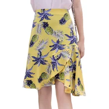 Корейский шик нерегулярные богемные ананас печати рыбий хвост юбка Кружева Высокая талия юбка женские летние юбки Saias Jupe черный