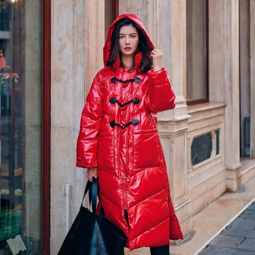 

Fashion brand glossy fabric white duck down coat female winter thicker super long duck down caot warm down jacket wq689 dropship