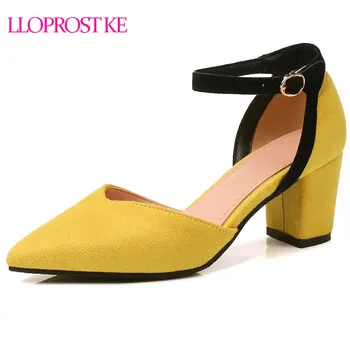 

LLOPROST KE Summer High Heel Pointed Toe Sandals Shoes Brand Designer New Fashion Ladies Shoes Woman Thick Heels Sandals MY237