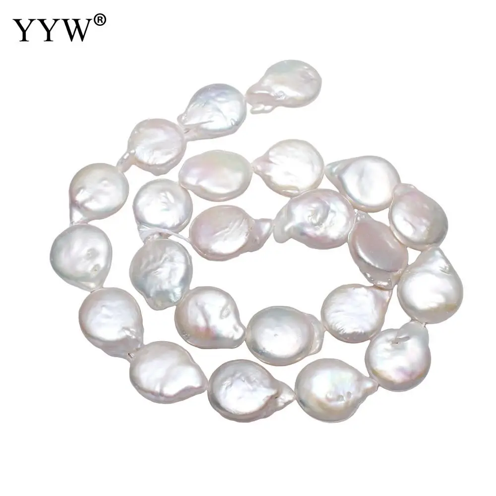 

YYW Cultured Coin Freshwater Pearl Beads Flat Round Natural White 13-14mm Approx 0.8mm Sold Per Approx 15 Inch Strand