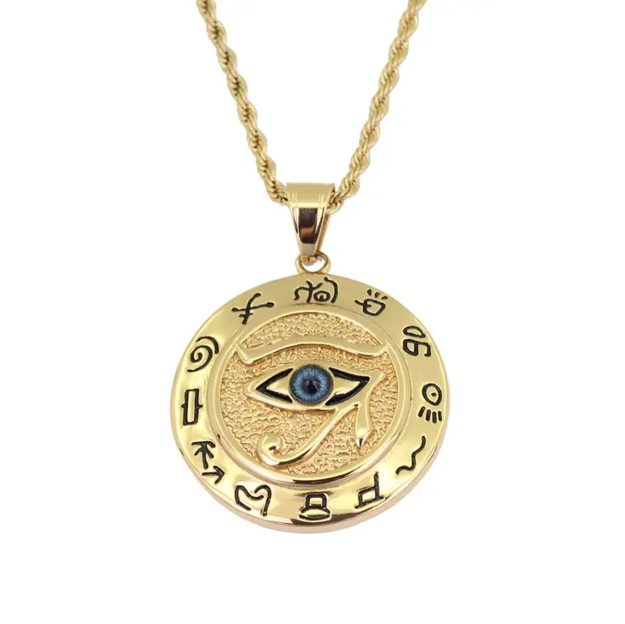 

Ancient Egypt The Eye Of Horus Pendant Necklaces For Women And Men Gold Color Stainless Steel Round Jewelry Dropshipping