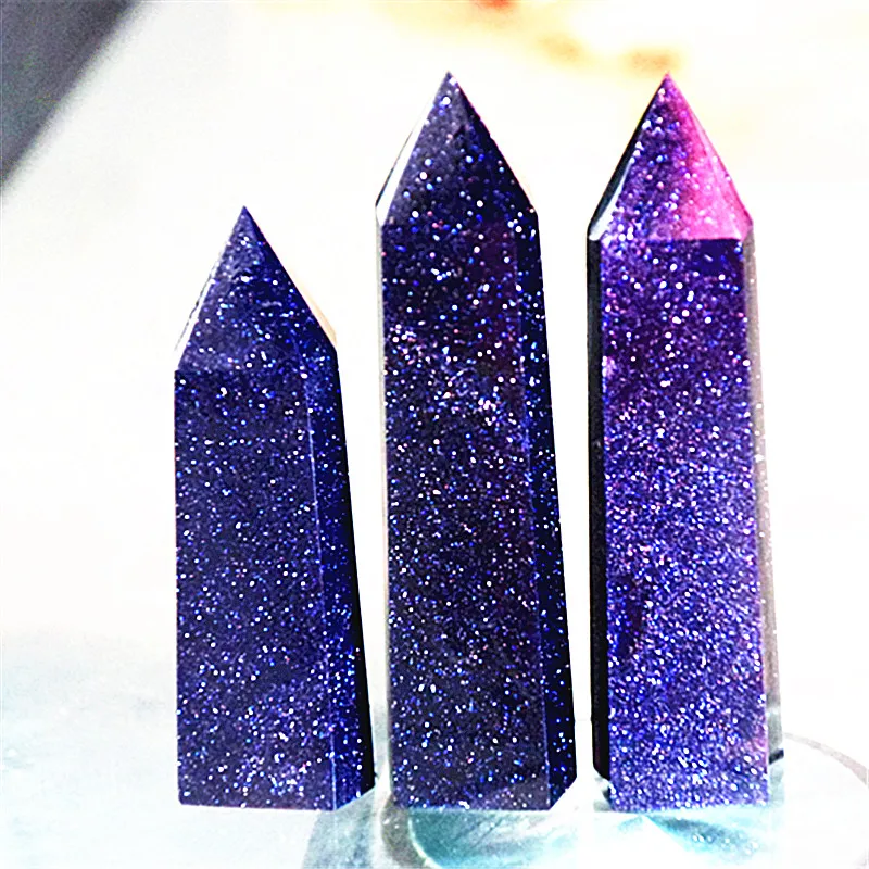 1 Pieces Beautiful Blue Flash Quartz Crystal Wands Point Home