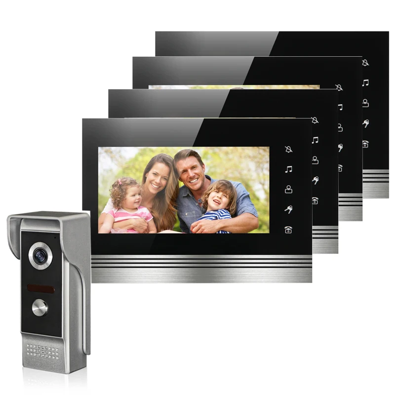 

7'' TFT-LCD Video Door Phone Intercom Doorbell System 4 Monitor Screens With One IR COMS Outdoor Camera Video Door Bell On Sale