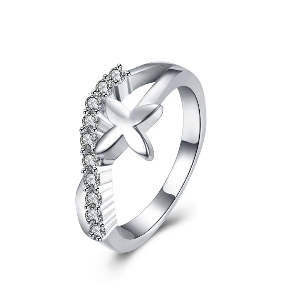Silver Plated CZ Diamond font b Ring b font Clover plant minimalist style charm jewelry woman