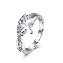 Silver color Ring with zircon crystal Clover plant minimalist style charm jewelry woman nice birthday present