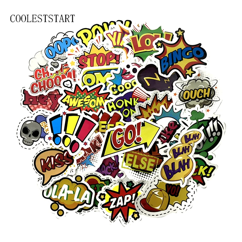 

50 Pcs Pop Style Buzzword Graffti Stickers For Laptop Luggage Backpack Home Decal Pad Car Bicycle PVC Waterproof Decal Sticker