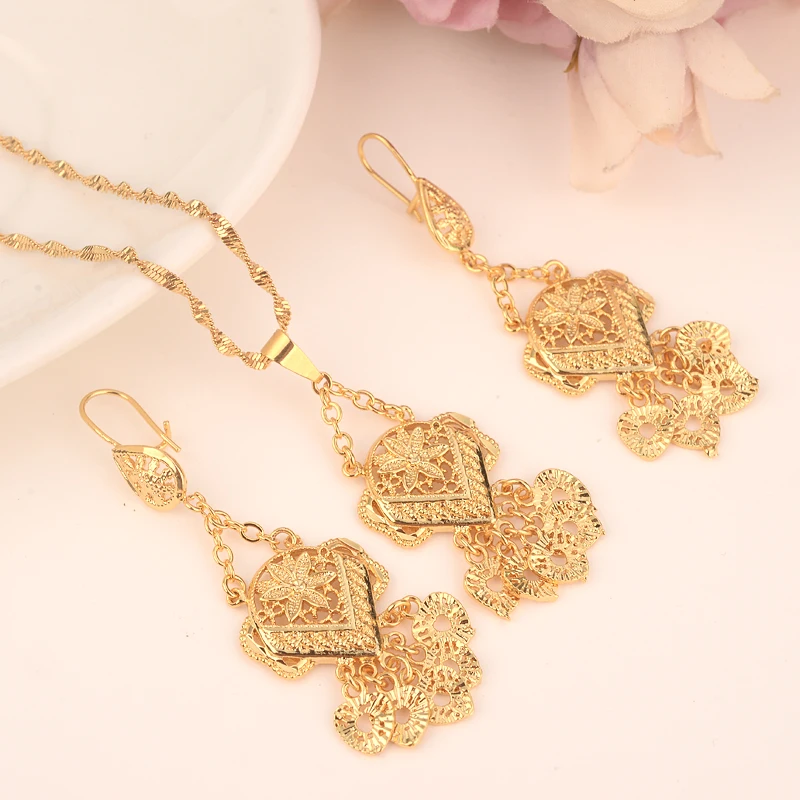

Gold Color Ethiopian Jewelry Sets Eritrea Habesha Africa bridals Wedding jewelry Gift necklace pendnat earrings diy charms