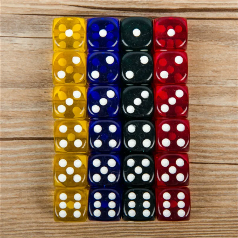 

24 Pieces Set 16MM Rounded Corners Playing Party Dices 8-Color Transparent Dice (Each color 6 pieces)