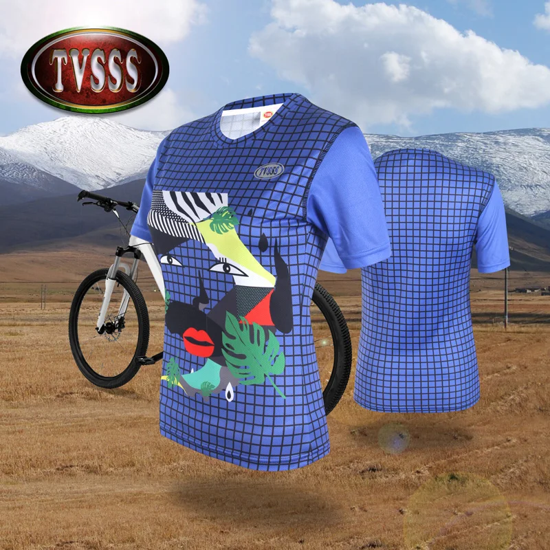 TVSSS Women Cycling Jerseys Summer Short Sleeve T Shirt Bule Sports And
