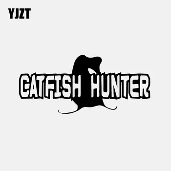 

YJZT 16.7CM*7.5CM Cartoon Car Sticker Cat Fish Hunter Vinyl Decal Black/Silver C24-1021