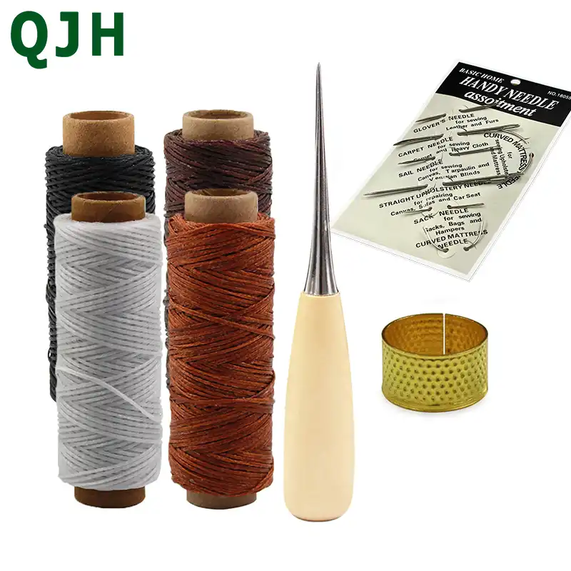 Leather Craft Tools Kit Hand Sewing Waxed Thread Needles Awl DIY Shoe Repair Set