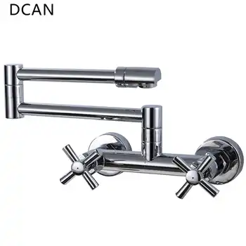 DCAN Kitchen Sink Faucets Finish Folding Kitchen Faucets Wall Mount Dual Handle Chrome Mixer Bar Taps Bathroom Sink Faucet