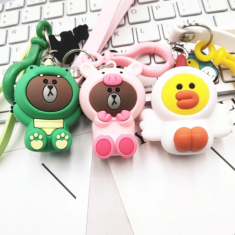 

High Quality 2019 New Cartoon Brown Bear Keychain Cute Dinosaur Frog Pig Brown Bear Doll Keyrings Kids Toy Key Chain for Women