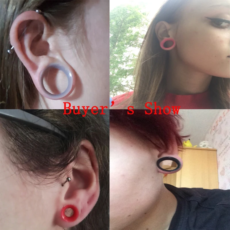 Piercing Jewelry 2pcs/lot Thin Silicone Flexible Skin Ear Tunnel Plugs Double Flare Hollow Ear Gauges 3mm-25m