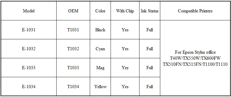 T1031 T1032 T1033 T1034 4PK чернильный картридж с чип для Epson Stylus для офиса T40W/TX550W/TX600FW/TX510FN/TX515FN/T1100/T1110