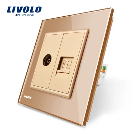 Gold Livolo 7 цветов; туфли с украшением в виде кристаллов Стекло Панель, 2 банды стена компьютер и ТВ гнездо, C791VC-11/12/13/15 без переходник, без логотипа - Тип: Gold