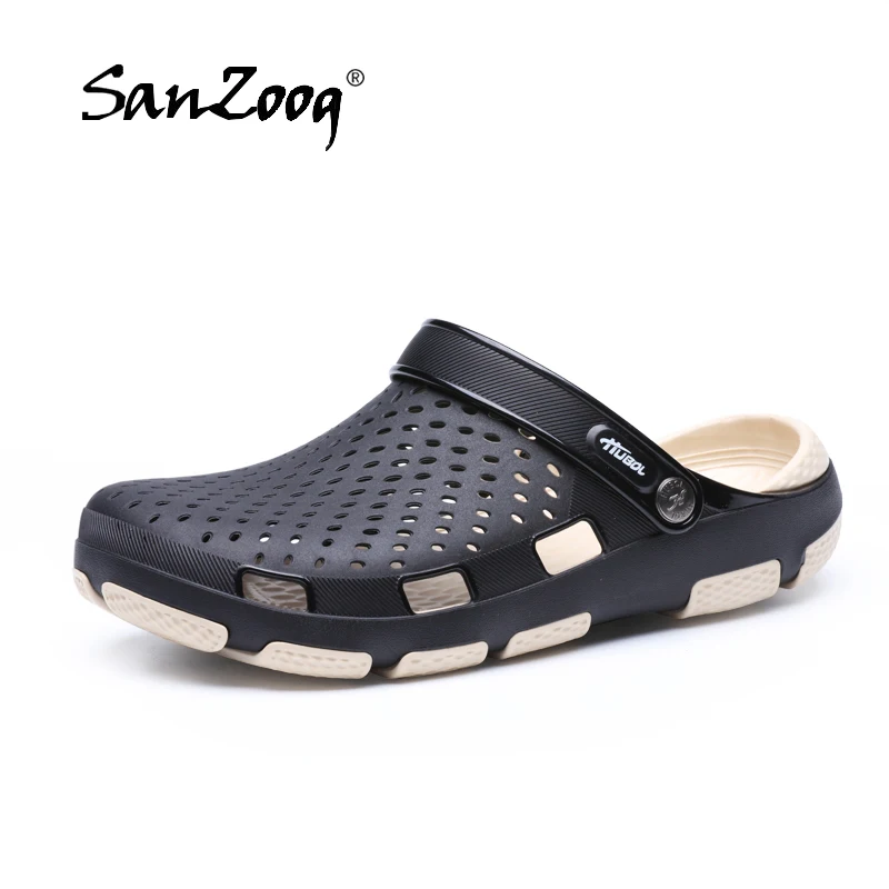 Najtaniej Gumowe Slip On sandały plaża 2019 letnie buty męskie Crocks Sandles Eva sandały Cholas Sandalias Hombre drewniaki ogród zamknięty Toe