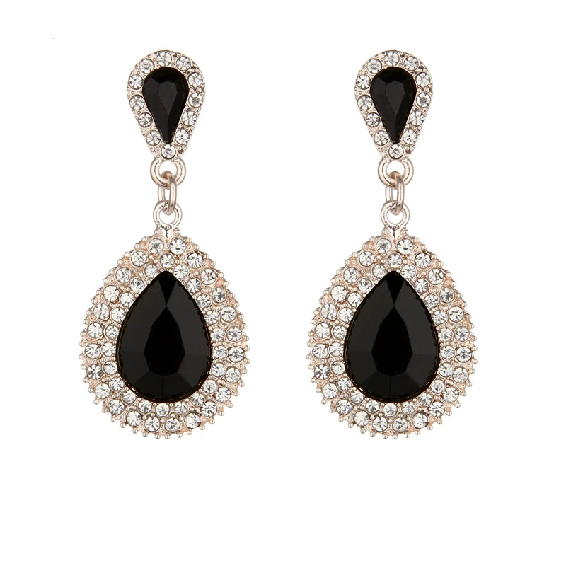 Palace Retro Luxulite Full Drilling Water Drop Rhinestones Female Earrings Sweet Earrings Long Earrings Crystal Earrings