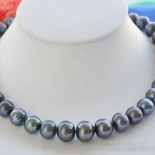 Круглый чёрный пресноводный жемчуг, ожерелье 17 дюймов