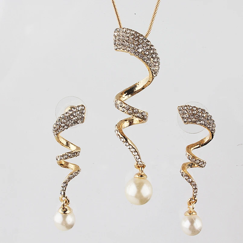 Free Shipping Women Jewelry Sets Fashion New Gold Color Austrian Free Shipping Women Jewelry Sets Fashion New Gold Color Austrian Crystal Necklace Earring Imitation Pearl Wedding In From