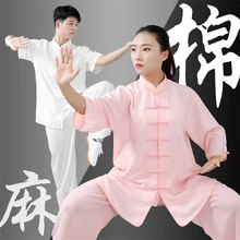 Unisex uniformes de Tai Chi estilo chino tradicional Oriental Wushu rendimiento trajes de lino de algodón Kung Fu Wing Chun traje