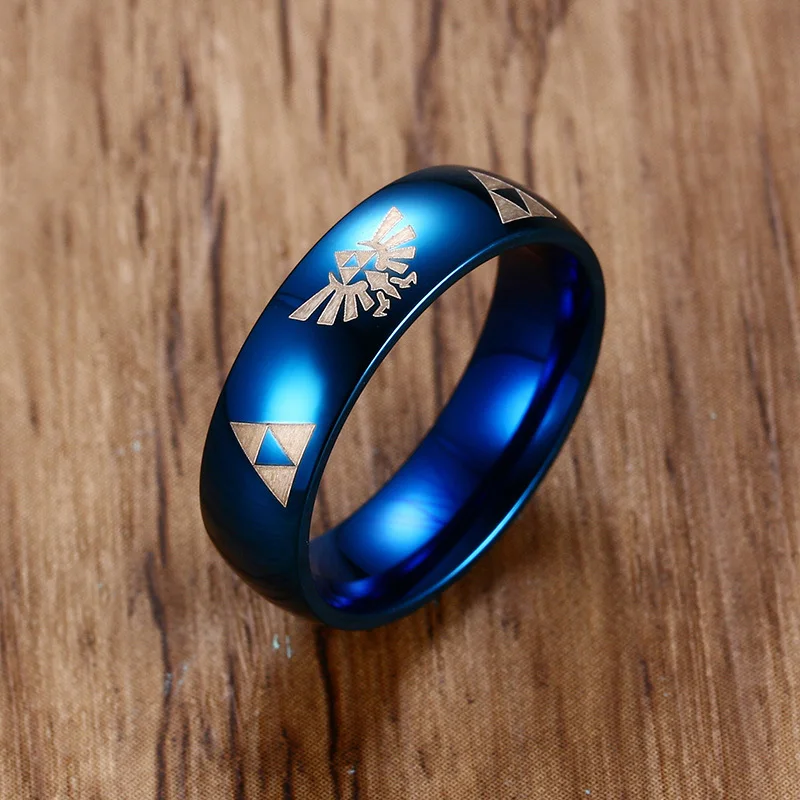 Vnox, стильное синее кольцо для мужчин, легенда о Зельде, логотип, нержавеющая сталь, вечерние кольца для мальчиков, крутая Геометрическая мужская бижутерия