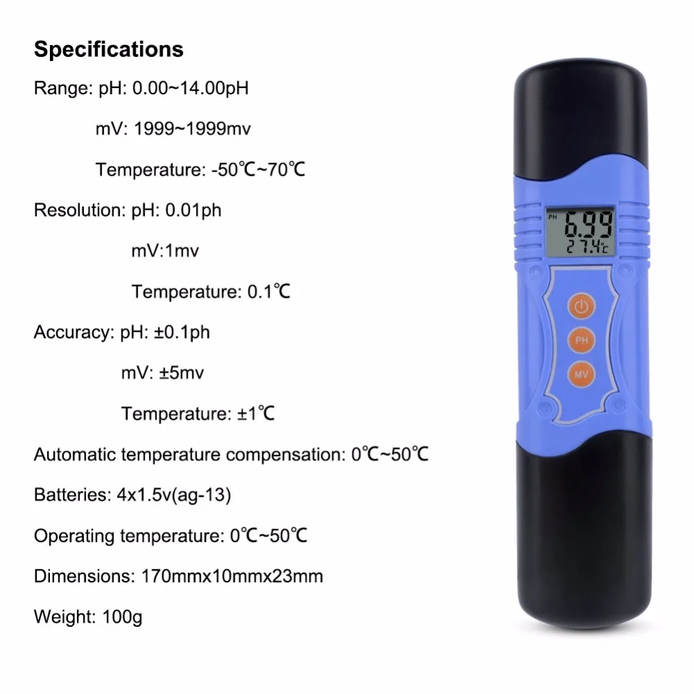 3 в 1 метр ATC тестер окисления снижение PH-099 водонепроницаемый Ph ОВП температура 0-14,00/1999мв/-50~ 70с