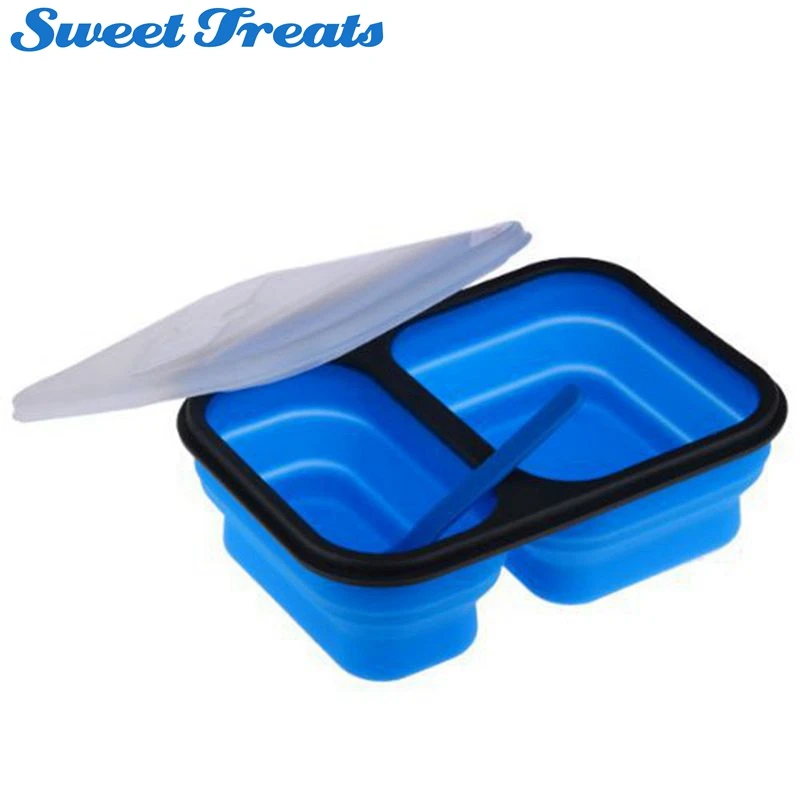 Sweettreats Lunch Box Bento Box Collapsible BPA-Free Kids Lunch Box with 2 Compartments and Cutlery
