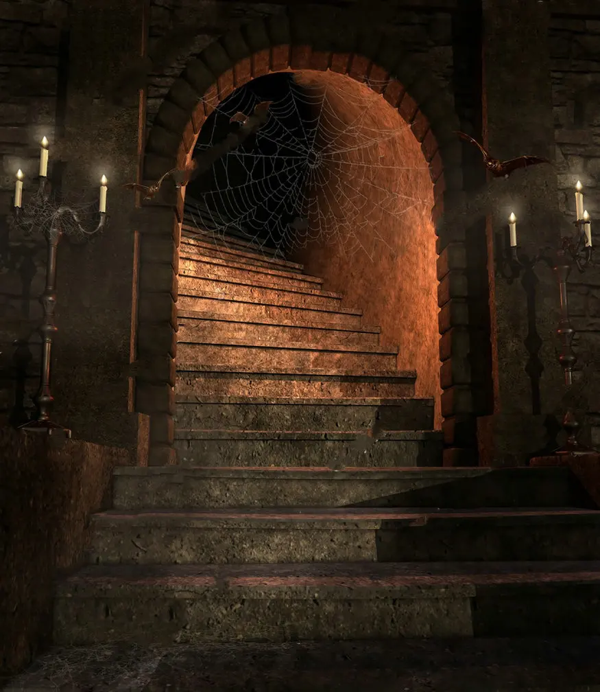 

Fantasy Dungeon staircase Candelabras Bats background Vinyl cloth High quality Computer print wall photo backdrop