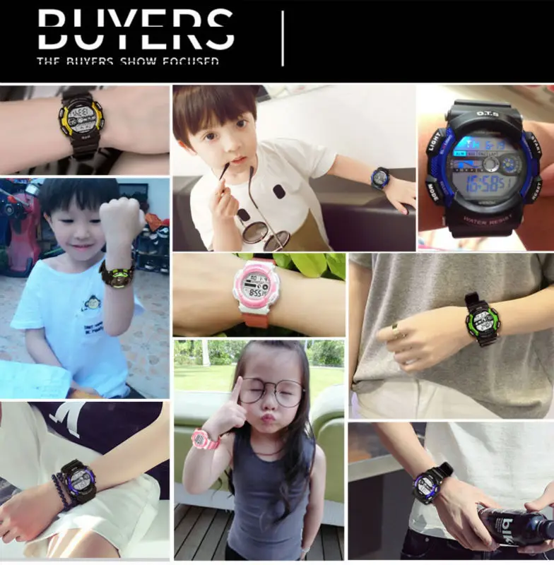 OTS/модный бренд для мальчиков и девочек, детские водонепроницаемые цифровые светодиодные часы, спортивные наручные часы с секундомером 2018