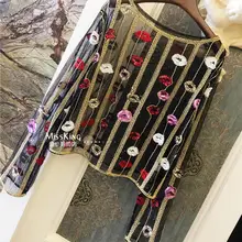 Прозрачные блузки, рубашка в Корейском стиле, модный элегантный сексуальный парео, с блестками, уличная,, женская, весна, осень, лето