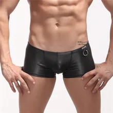 Мужское Сексуальное белье uomo, мужские трусы-боксеры из черной кожи с низкой посадкой, модные трусы-шорты из искусственной кожи, кальсоны, размеры s, m, l