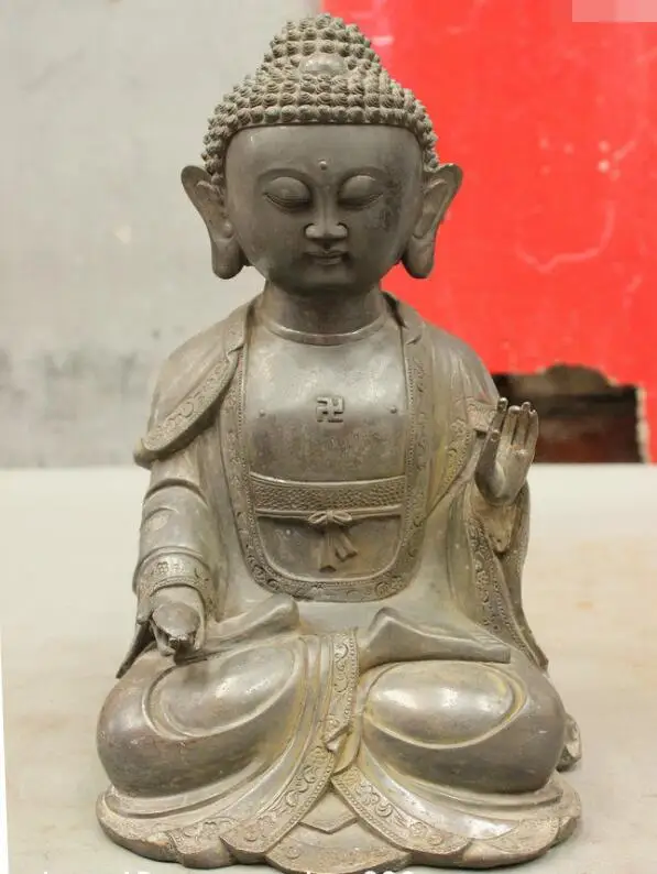 

S06856 11" Collect Tibet Temple Pure Bronze Shakyamuni Sakyamuni Amitabha Buddha Statue