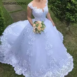 SIJANE Vestidos De Noiva/бальное платье с v-образным вырезом, платье принцессы с кружевной аппликацией, длинный хвост, свадебное платье, сексуальная