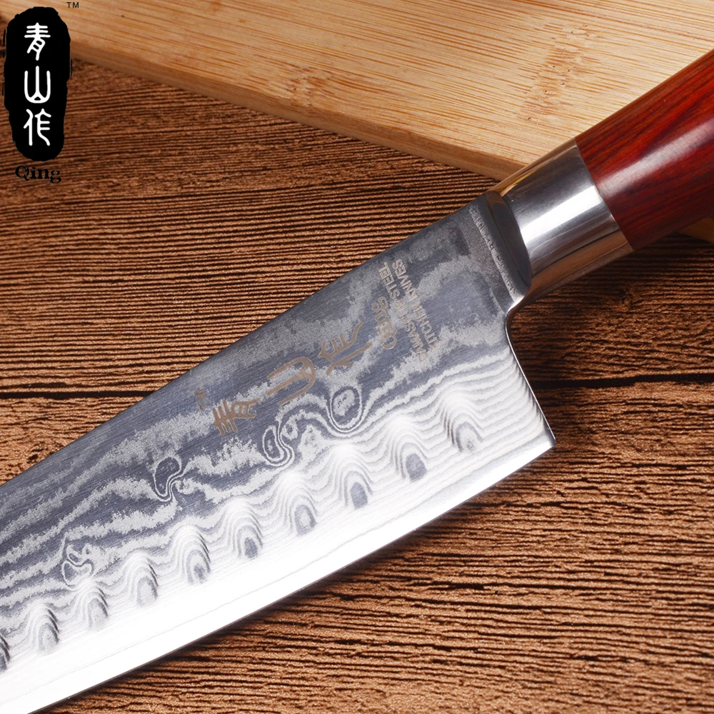 QING 7 дюймовый кухонный нож Santoku VG10 67 слоев дамасской стали японские ножи шеф