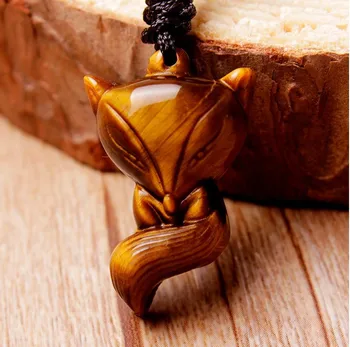 

Handmade carving natural yellow tiger eye fox pendant lucky evil spirits 11mm*28mm*17mm