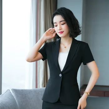 

Novelty Black Uniform Styles Short Sleeve Blazers & Jackets Coat for Women Business Work Wear Outwear Tops OL Summer Clothes