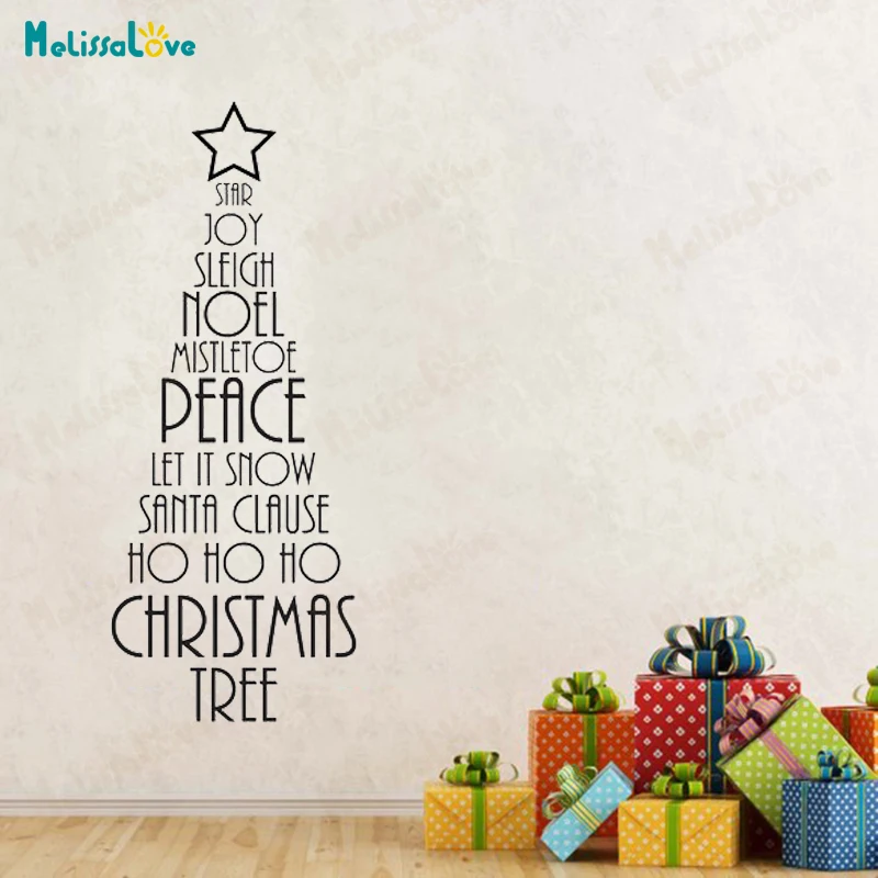 Christmas Tree Wall Words Sign Decal Festival Decor Happy Holidays Home