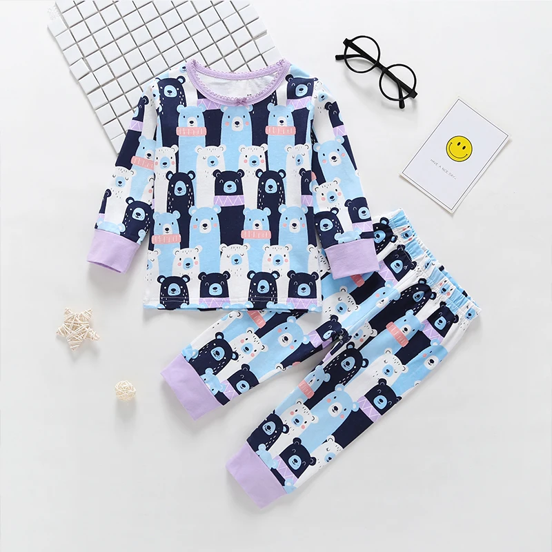 Стильная футболка с изображением персонажей видеоигр Пижама "Медвежонок"; Комплект для маленьких девочек; весна-осень комплект одежды из 2 предметов для новорожденных, комплект для мальчиков: футболка+ штаны, одежда для сна, ночная рубашка - Цвет: 8