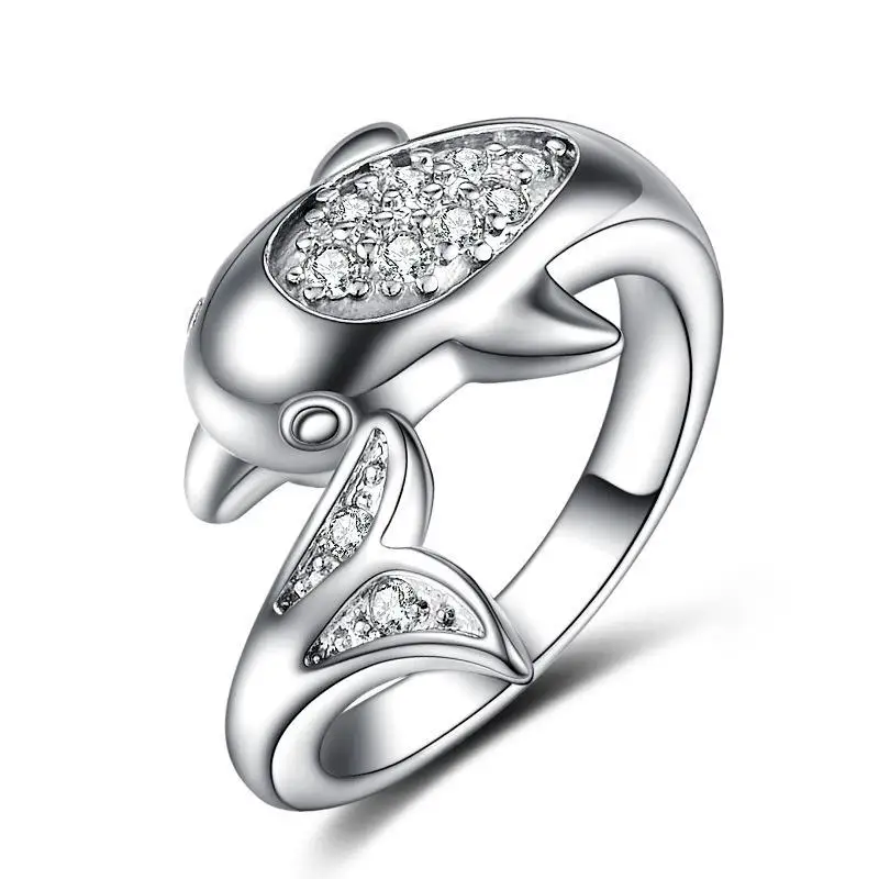 

Creative Cute Dolphin Zircon Ring 925 Sterling Silver Rings For Women Jewelry Anel Anillos Aneis Bague Jewellery Anelli Anillo