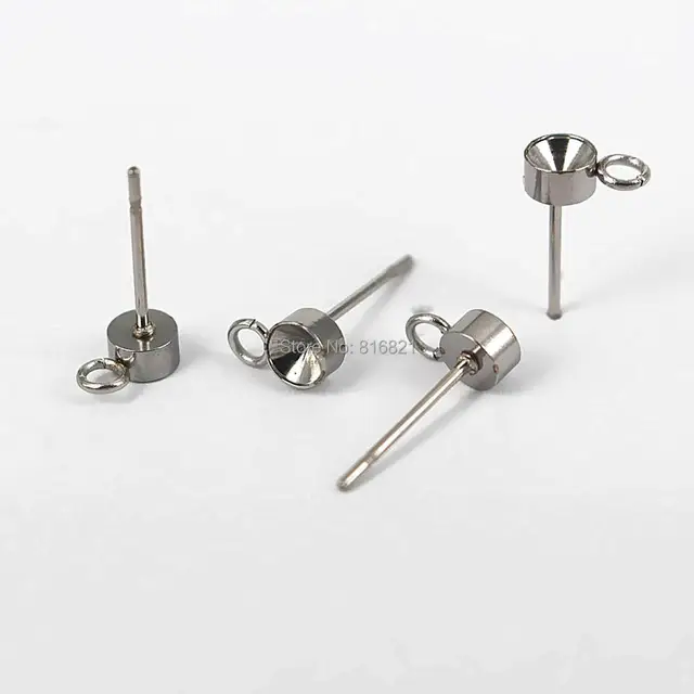 Stainless Steel Stud Earrings Post Findings Circle Bezel With Loop Stainless Steel Stud Earrings Post Findings Circle Bezel With Loop Point Rhinestone Cabochons Bases