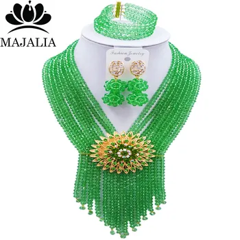

Majalia Luxury African Jewelry Set Light green Crystal Bead Bride Jewelry Nigerian Wedding Jewelry Sets 8CS006