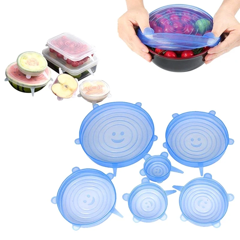

6Pcs/Set Silicone Lids For Mugs Reusable Food Fresh Save Cover Universal Durable Bowl Plate Storage Kitchen Heat Resisting Tools