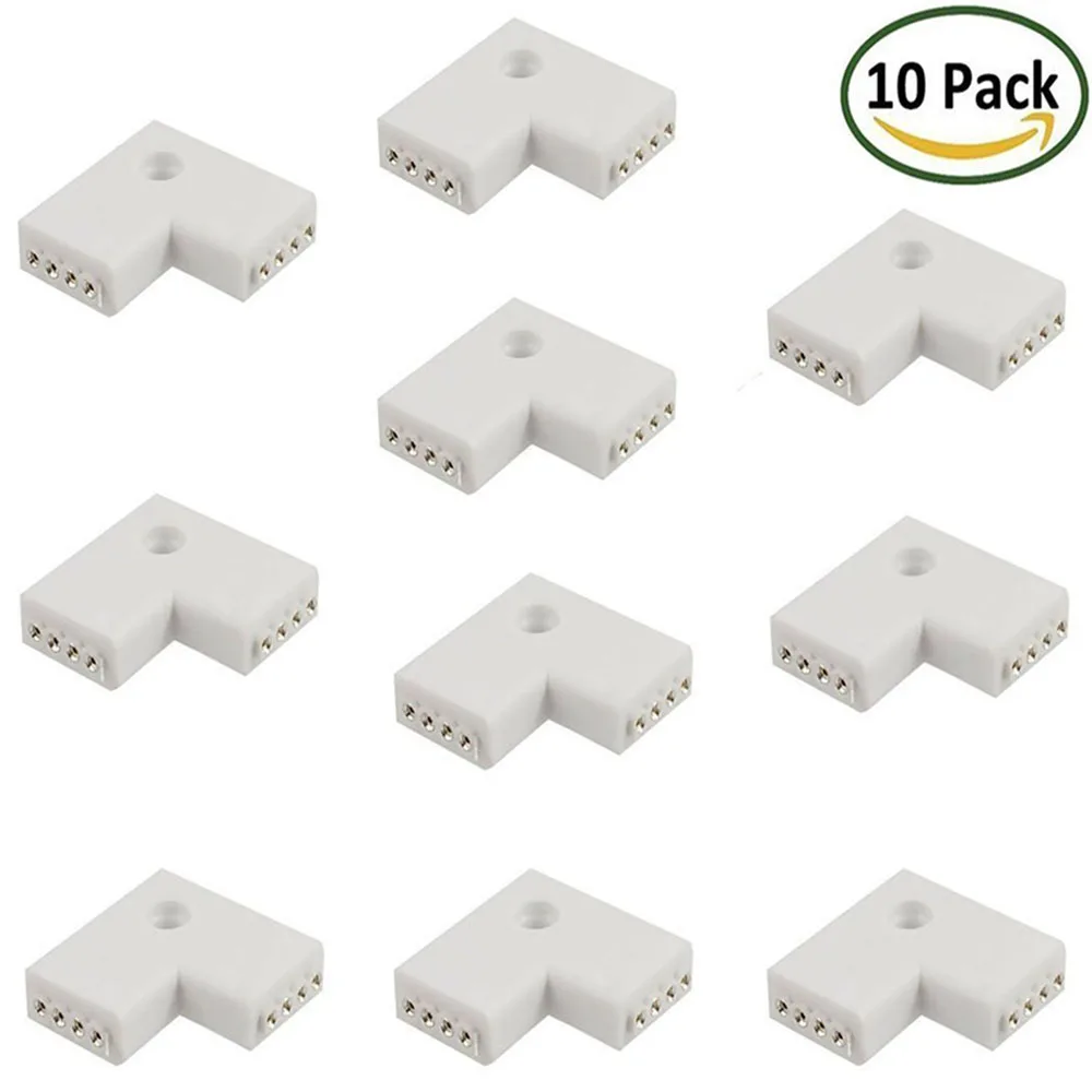 10pcs/lot RGB L Shaped 4 Pins 2 Way Female Connector Adapter For 3528