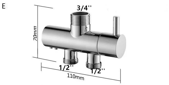 Душевой переключатель 3/" 1/2" Т-адаптер для жесткого стояка смесителя, хромированный полированный кран тройник соединитель Shattaf клапан латунь Сделано - Цвет: picture 6