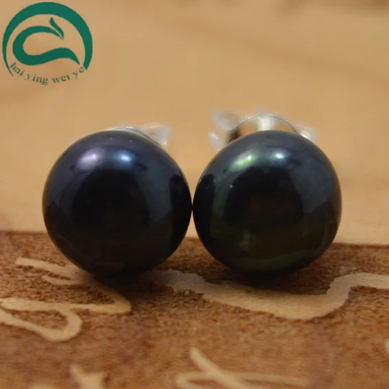 

Black Color Natural Pearl Earrings 9-10mm 100% Real Freshwater Pearl 925 Sterling Silver Stud Earring Fine Jewelry For Girl