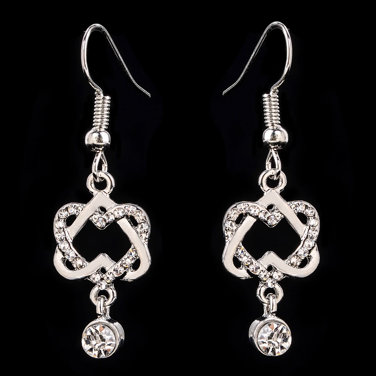 Crystal Drop Long Earrings Loverly Double Heart Dangle Earring For Women Femme Silver Gold Clolor Jewelry Bijouterie Shellhard