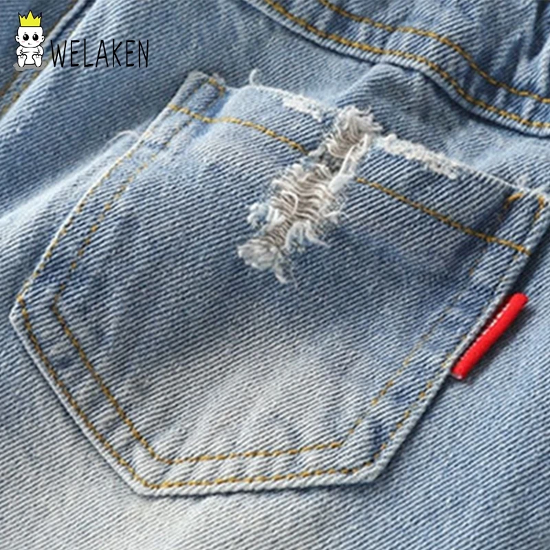 WeLaken/Новинка; модные джинсы наивысшего качества для малышей; Детские рваные ковбойские джинсы; повседневная одежда; детские джинсы