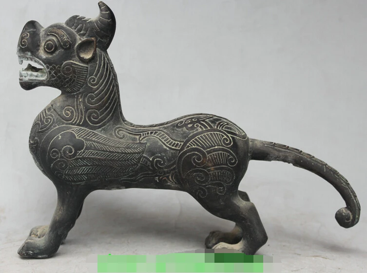 

9" Old China Folk Bronze FengShui PiXiu Unicorn Beast Animal Evil Spirits Statue S0706 B0403